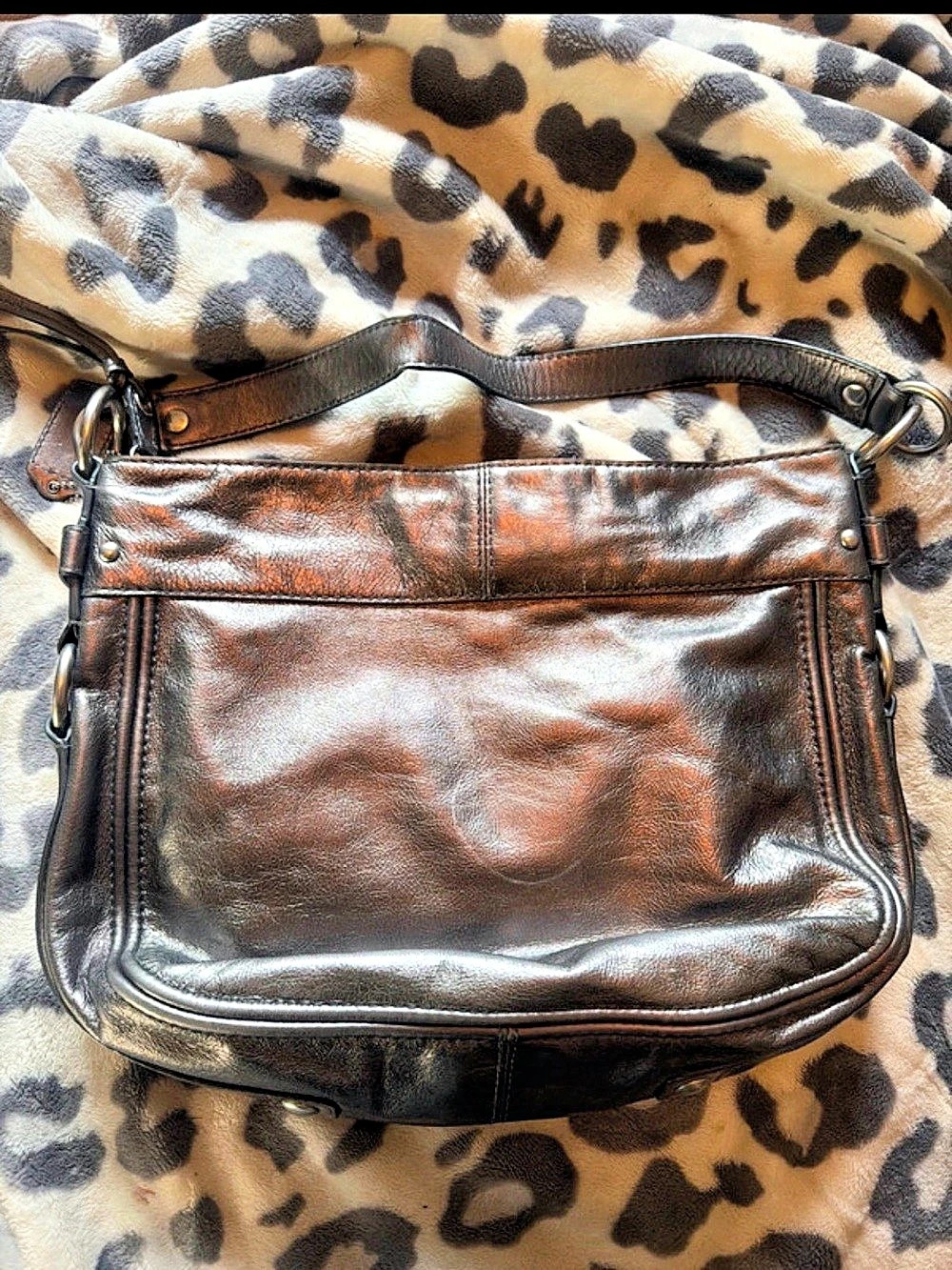 Coach Zoe Hobo Leather Shoulder Bag in Brown & Black